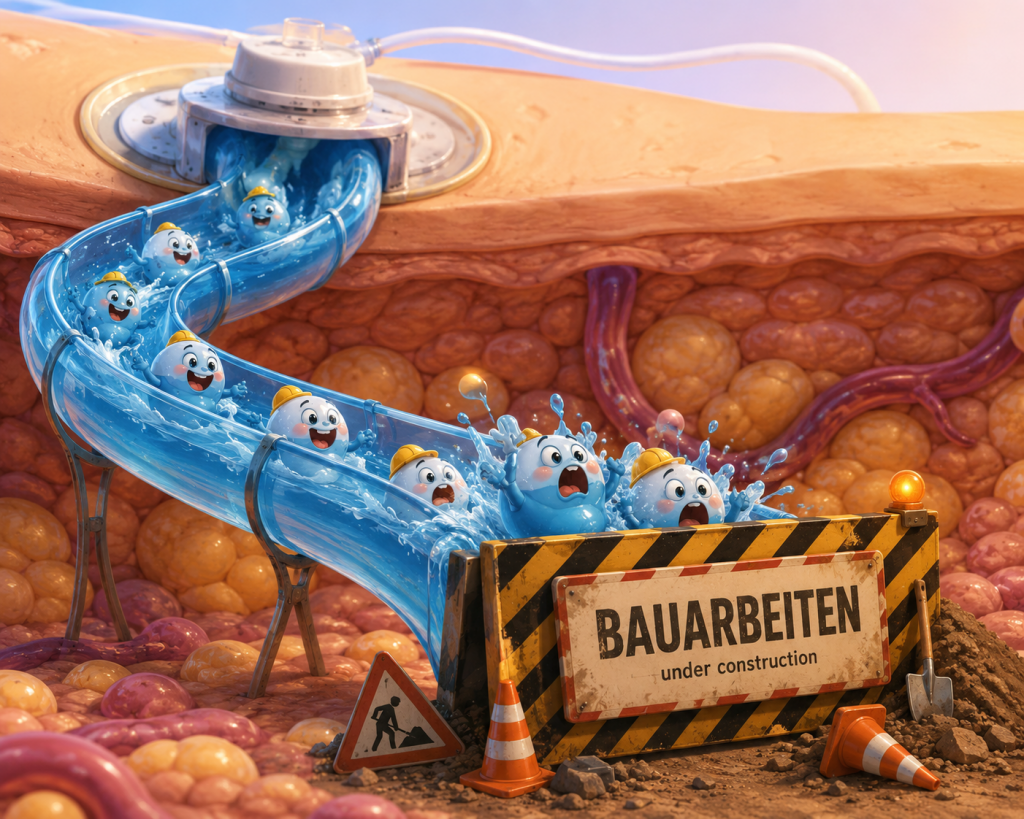 Insulin als Kinder auf der Wasserrutsche durch die Haut als Cartoon